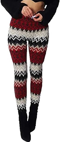 Womens Knitted Tartan Leggings Ladies Soft Warm Wool Christmas Retro Legging