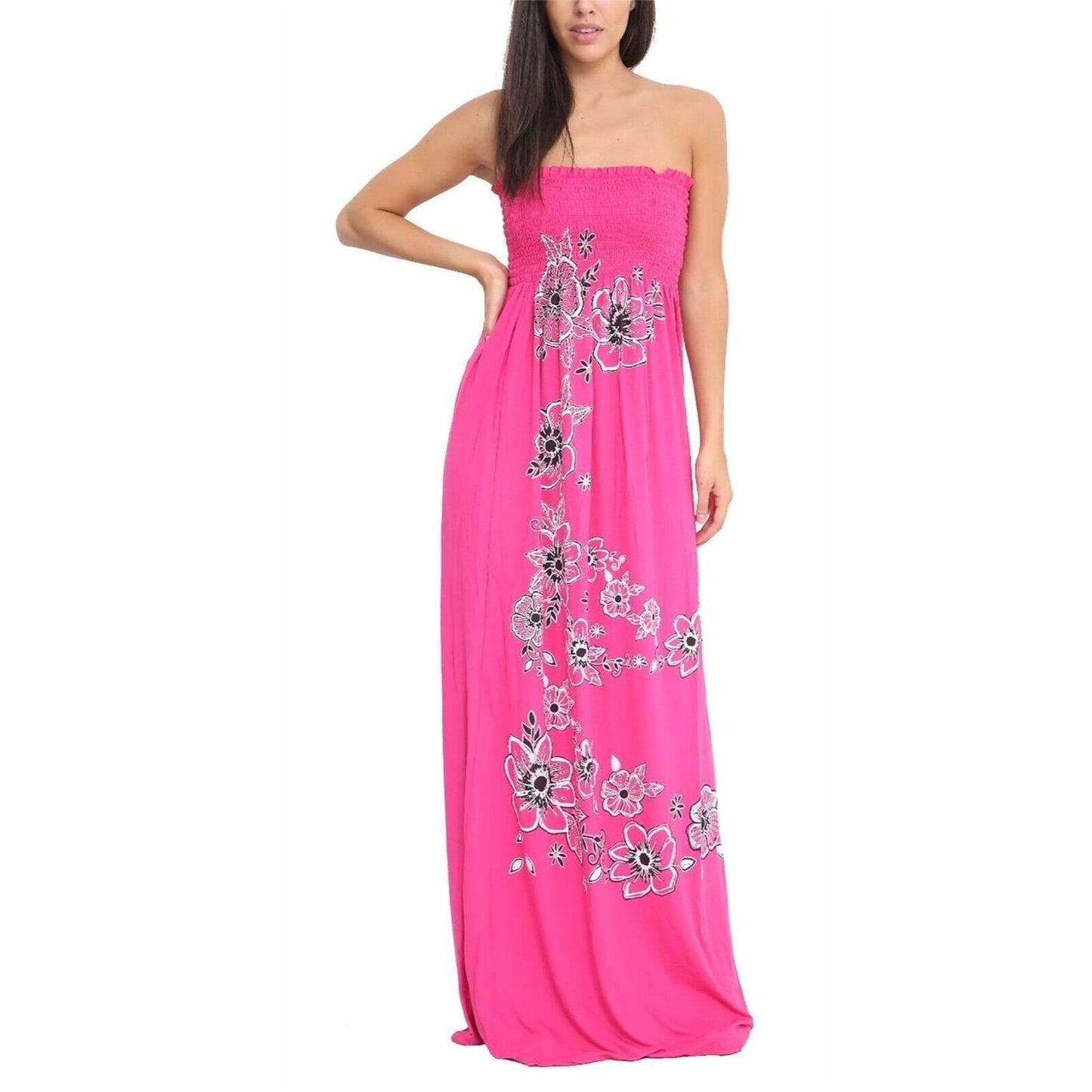 LUXE DIVA Womens Sleeveless Chunky Flower Printed Sheering Maxi Party Dress Sizes S-2XL