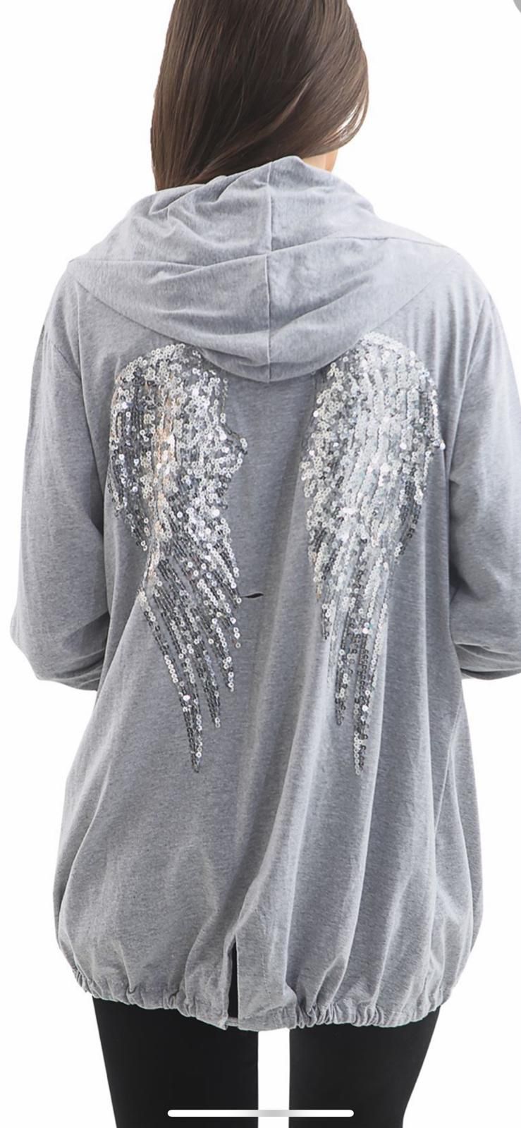 women sequin angel wing back oversized hoodie sweatshirt jacket coat cardigan