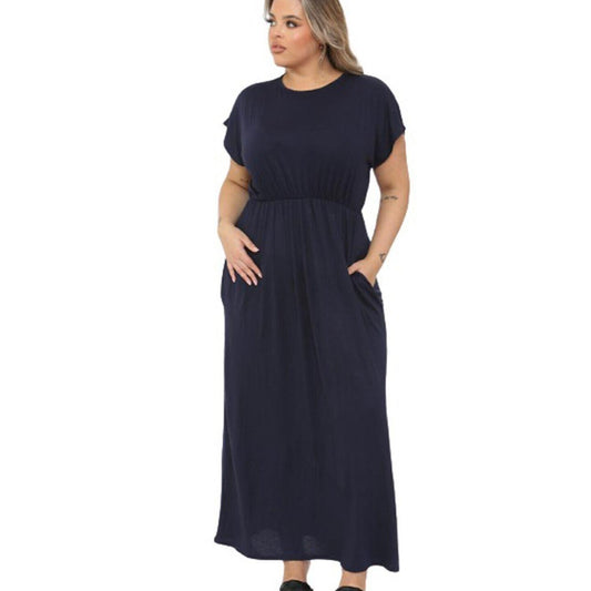 LADIES SHORT SLEEVE FULL LENGTH 2 POCKET WOMEN'S LONG MAXI DRESS PLUS SIZE UK Casual Fabric Jersey Soft Summer Womenswear Comfortable Longline