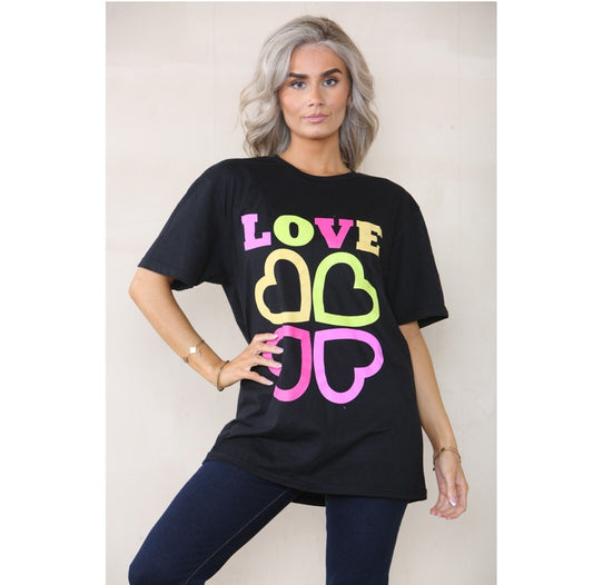 LUXE DIVA Women's Love 4 Heart Slogan Short Sleeve Oversized Baggy Summer T-Shirt Tops