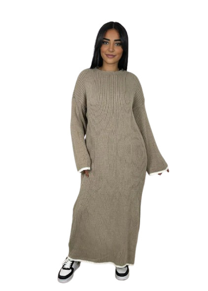 LUXE DIVA Women's Knitted Dress with Contrast Edge Knitted Dress Long