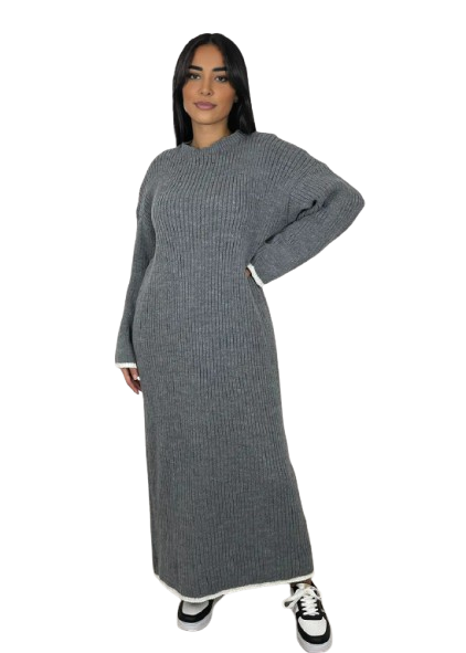 LUXE DIVA Women's Knitted Dress with Contrast Edge Knitted Dress Long