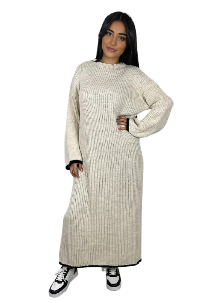 LUXE DIVA Women's Knitted Dress with Contrast Edge Knitted Dress Long