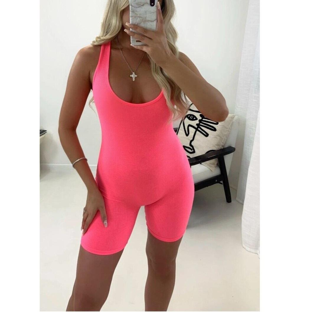 LADIES ALL IN ONE RIBBED PLAYSUIT MINI UNITARD MUSCLE VEST STYLE BODYSUIT Casual Fit Sleeveless Womenswear Comfortable Medium Piece Sleeve Tops