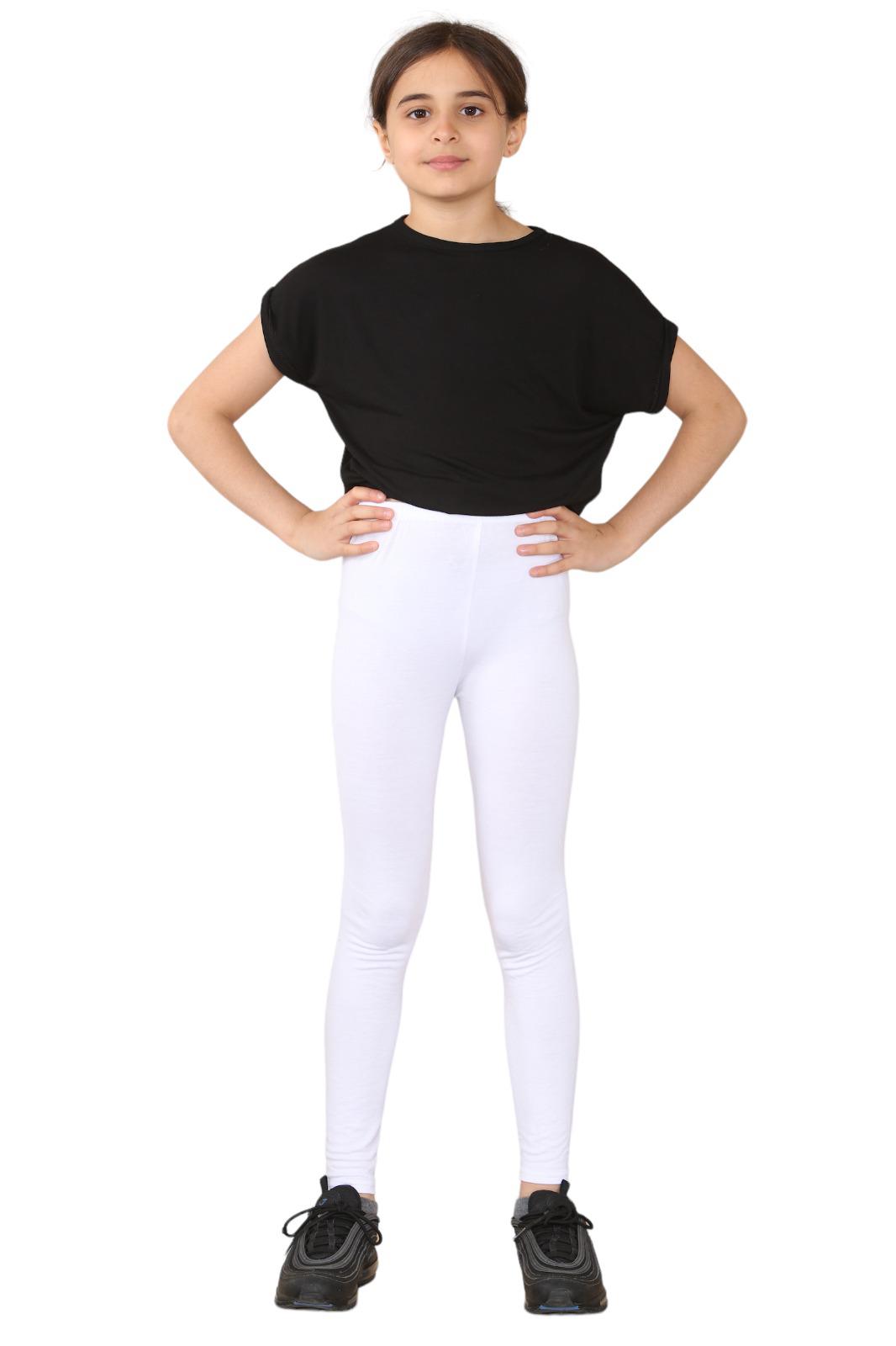 Childrens Plain Full Length Jersey Leggings Girls Stretchy Thick Material Pants