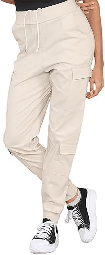 Ladies Cargo Combat Wide Leg Pants Elastic Waist 6 Pockets Work Casual Trousers