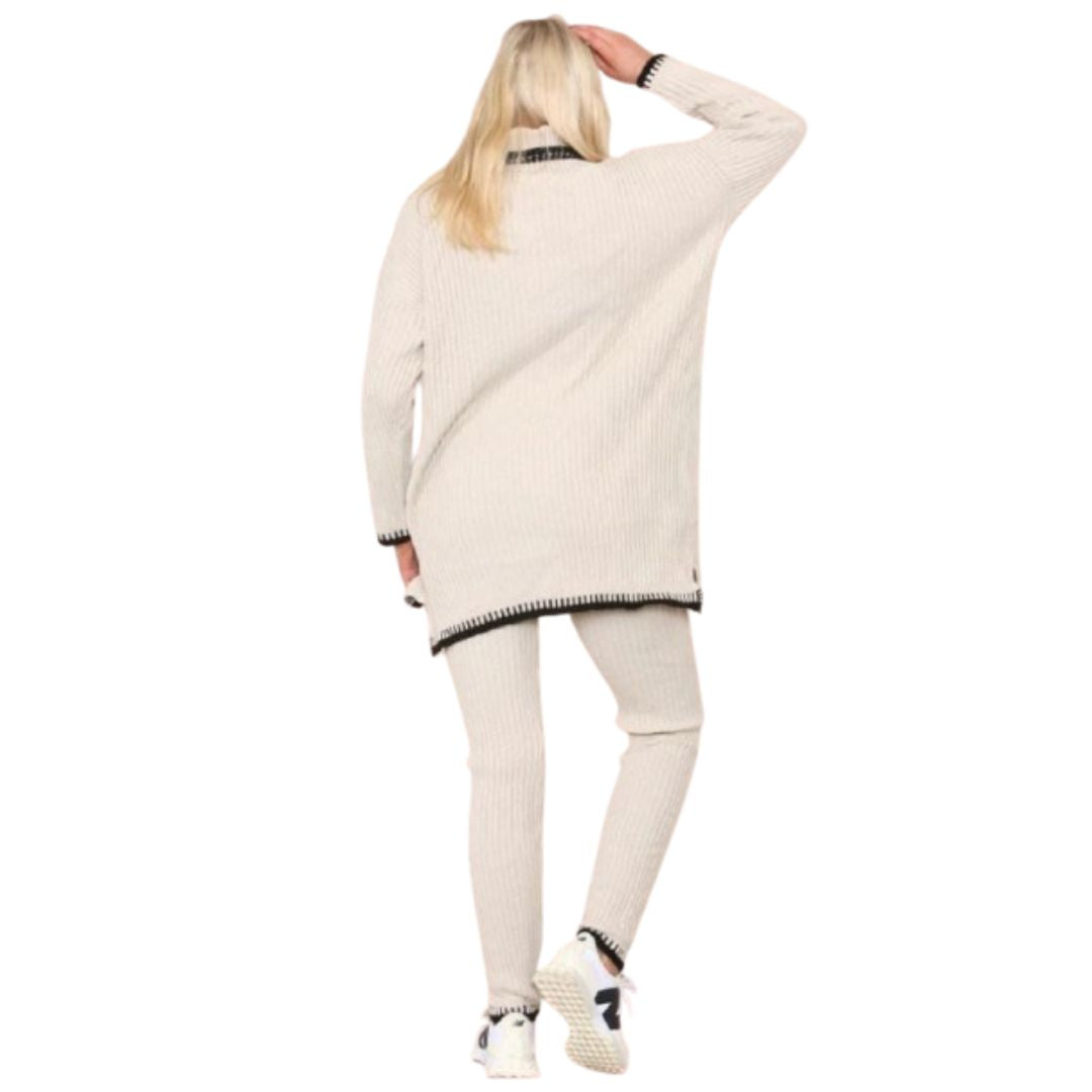 Womens Ladies Ribbed polo white stitch Lounge Wear Suit 2 Pcs Tracsuit JoggerSet