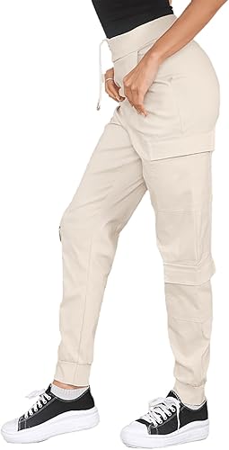 Ladies Cargo Combat Wide Leg Pants Elastic Waist 6 Pockets Work Casual Trousers