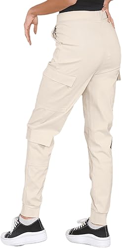 Ladies Cargo Combat Wide Leg Pants Elastic Waist 6 Pockets Work Casual Trousers