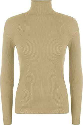 LUXE DIVA Women Ladies Ribbed Stretch Polo Turtle Neck Rib Top Jumper UK Size S/M-XXXL