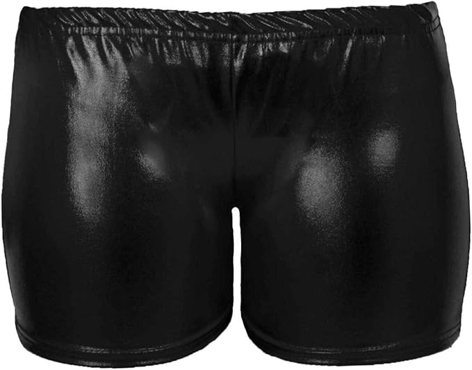 LUXE DIVA Kids Metallic Wet Look Hot Pants Womens Red Blue Shiny Halloween Summer Fancy Party Disco Wet Look Shorts