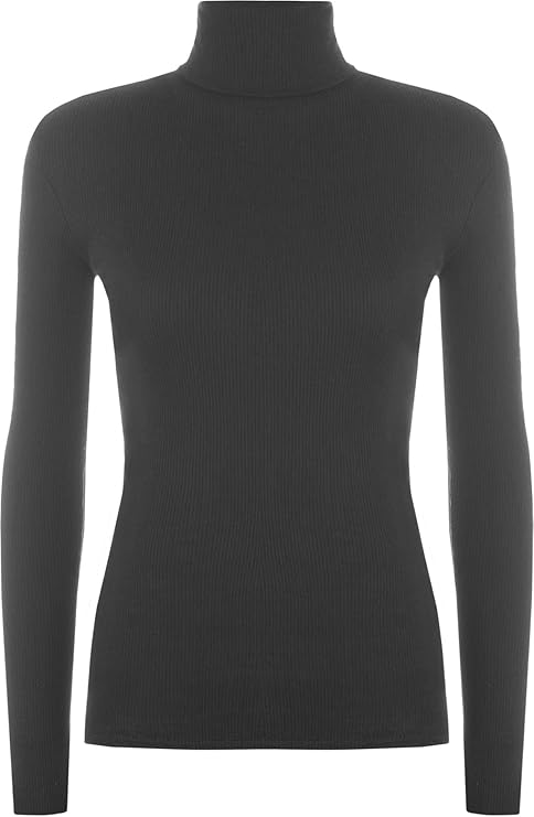 LUXE DIVA Women Ladies Ribbed Stretch Polo Turtle Neck Rib Top Jumper UK Size S/M-XXXL