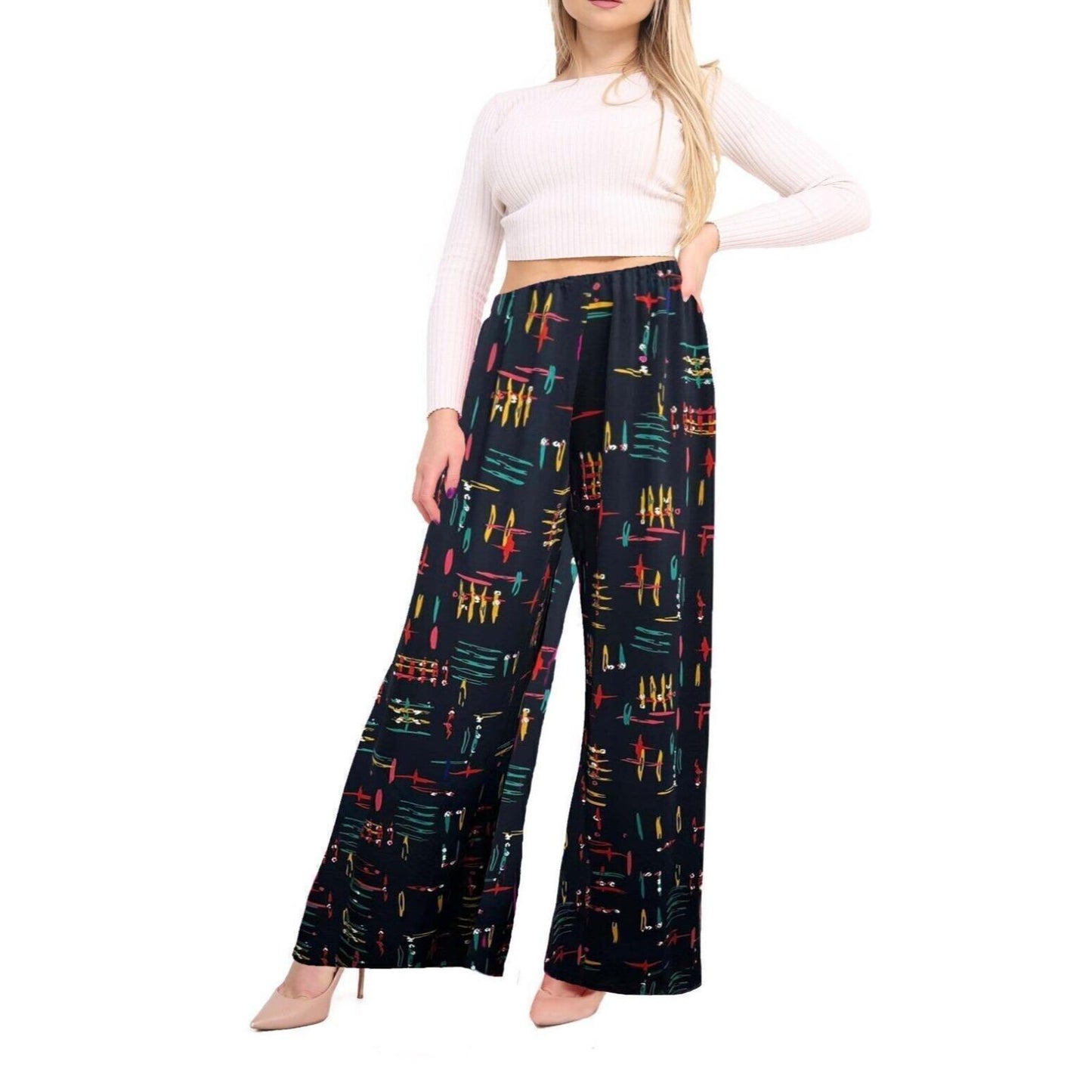 Printed Elasticated Full Length Casual Summer Pant Palazzo Trouser Ladies Women