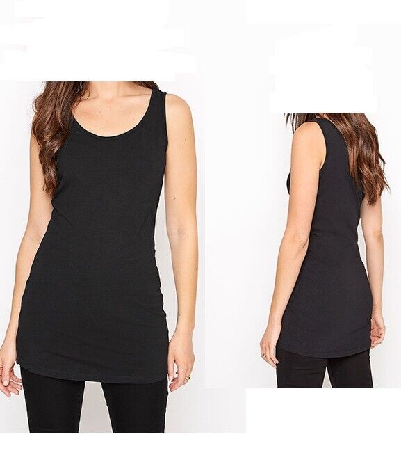 Ladies Scoop Neck long Sleeveless Stretch Plain Vest Strappy T-Shirt