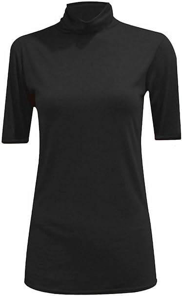 Womens Ladies Turtle Polo Neck Jumper Short Sleeve Top High Neck T Shirt Top Plus 16-26