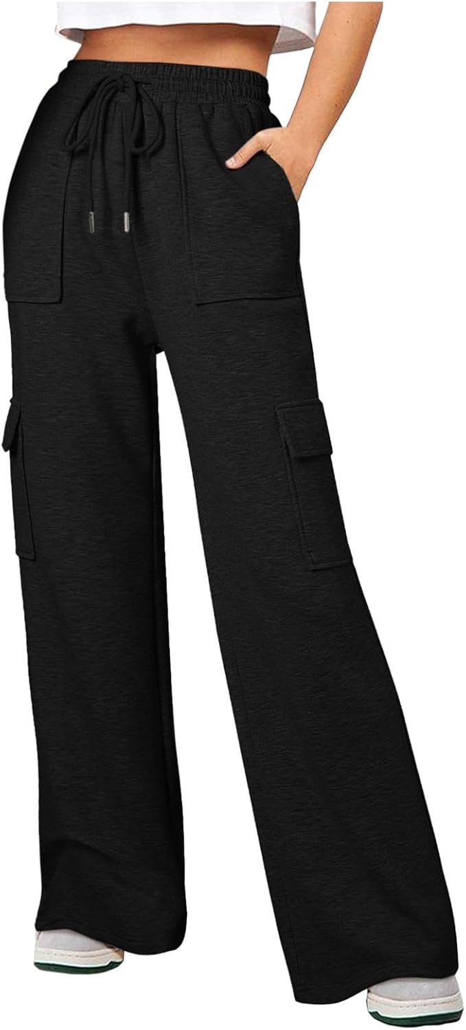 Ladies Combat Elastic Waist Band 4 Pocket Plain Wide Leg Plazzo Style Trouser