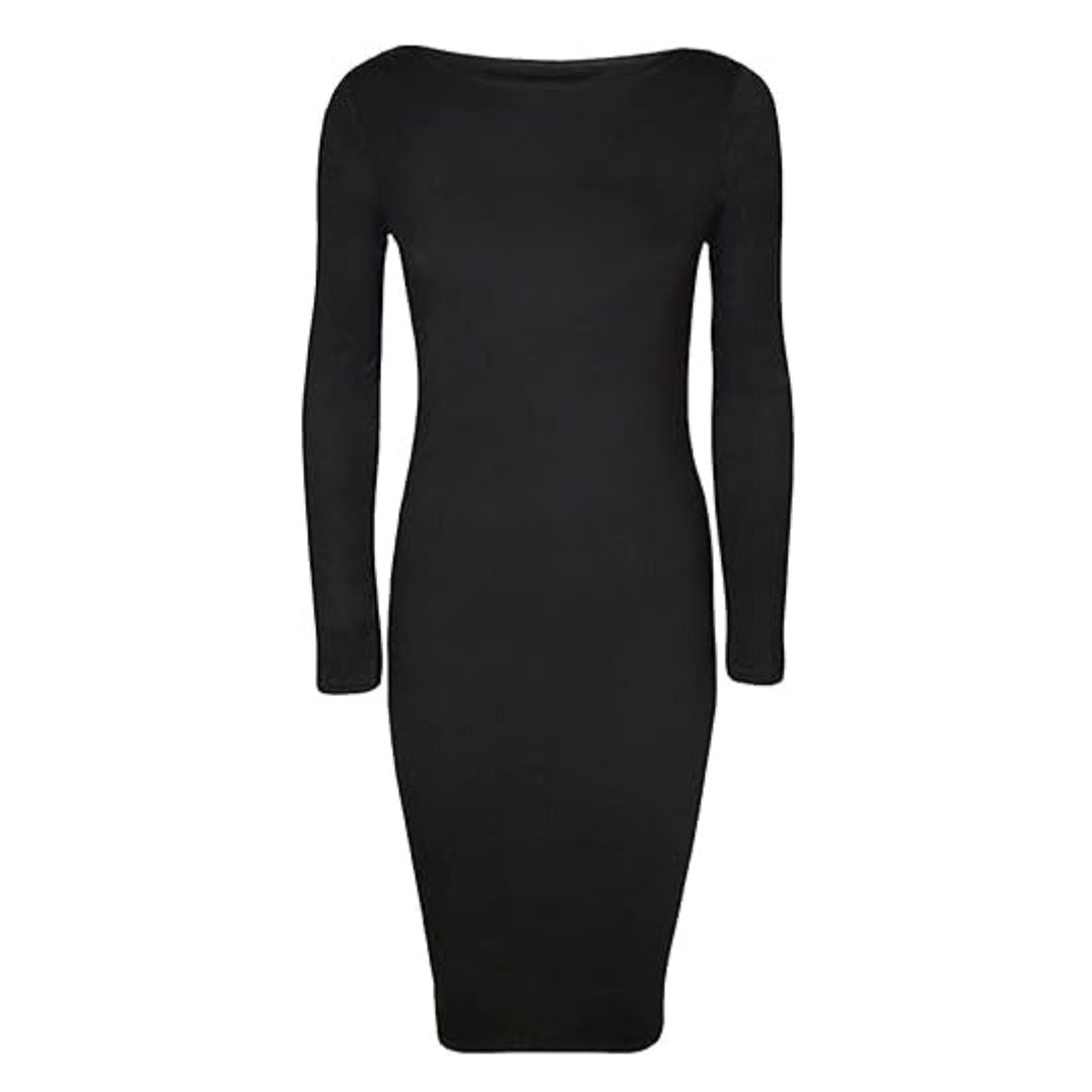 LUXE DIVA Ladies Womens Long Sleeve Stretch Jersey Bodycon Printed MIDI Dress Plus Size