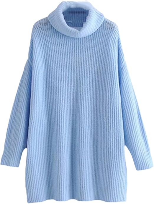 LUXE DIVA Women Chunky Knitted High Polo Roll Neck Baggy Oversized Winter Jumper Dress Top