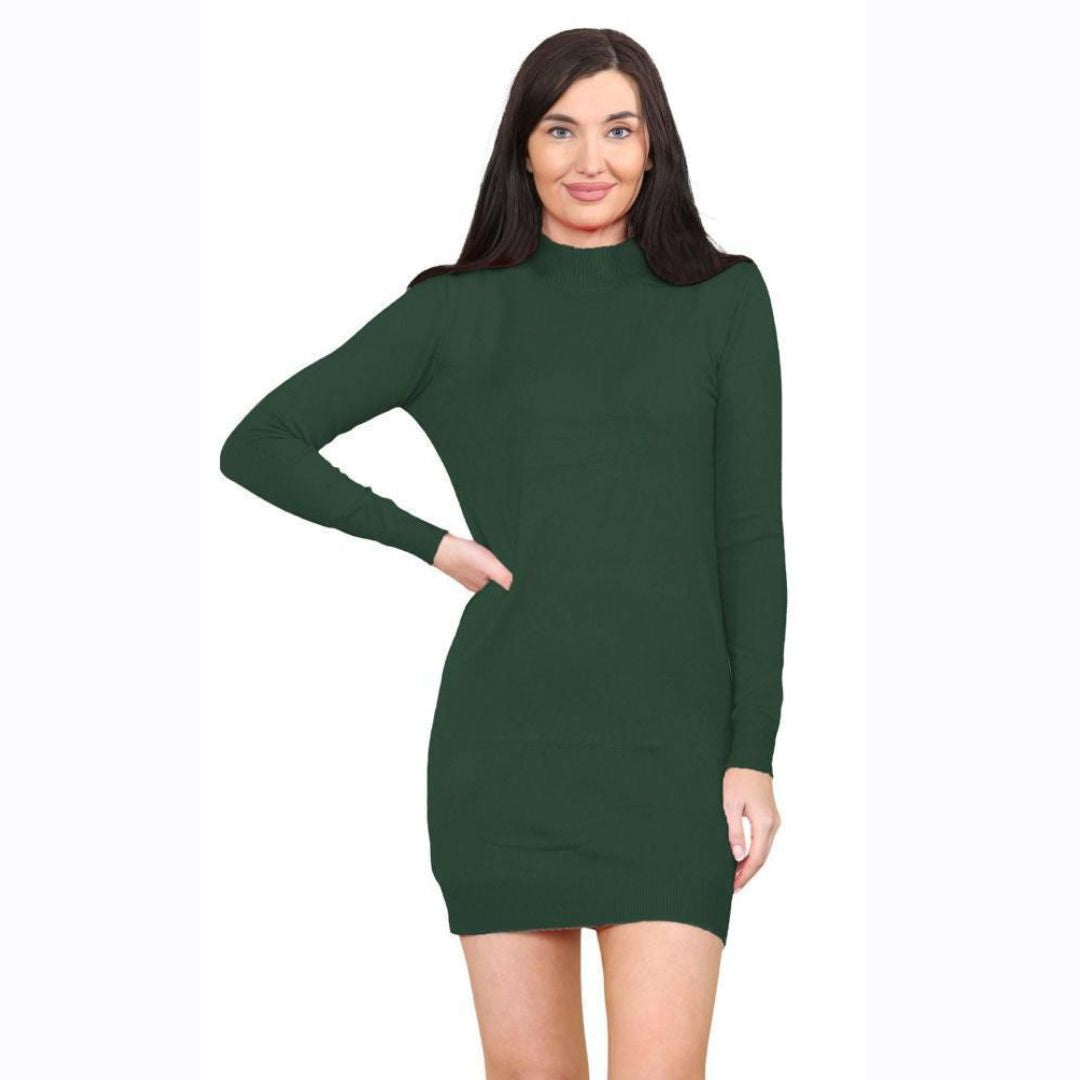 LUXE DIVA Womens Turtle Neck Jumper Ladies Knitted Bodycon Roll Neck Midi Sweater Top Dressess UK