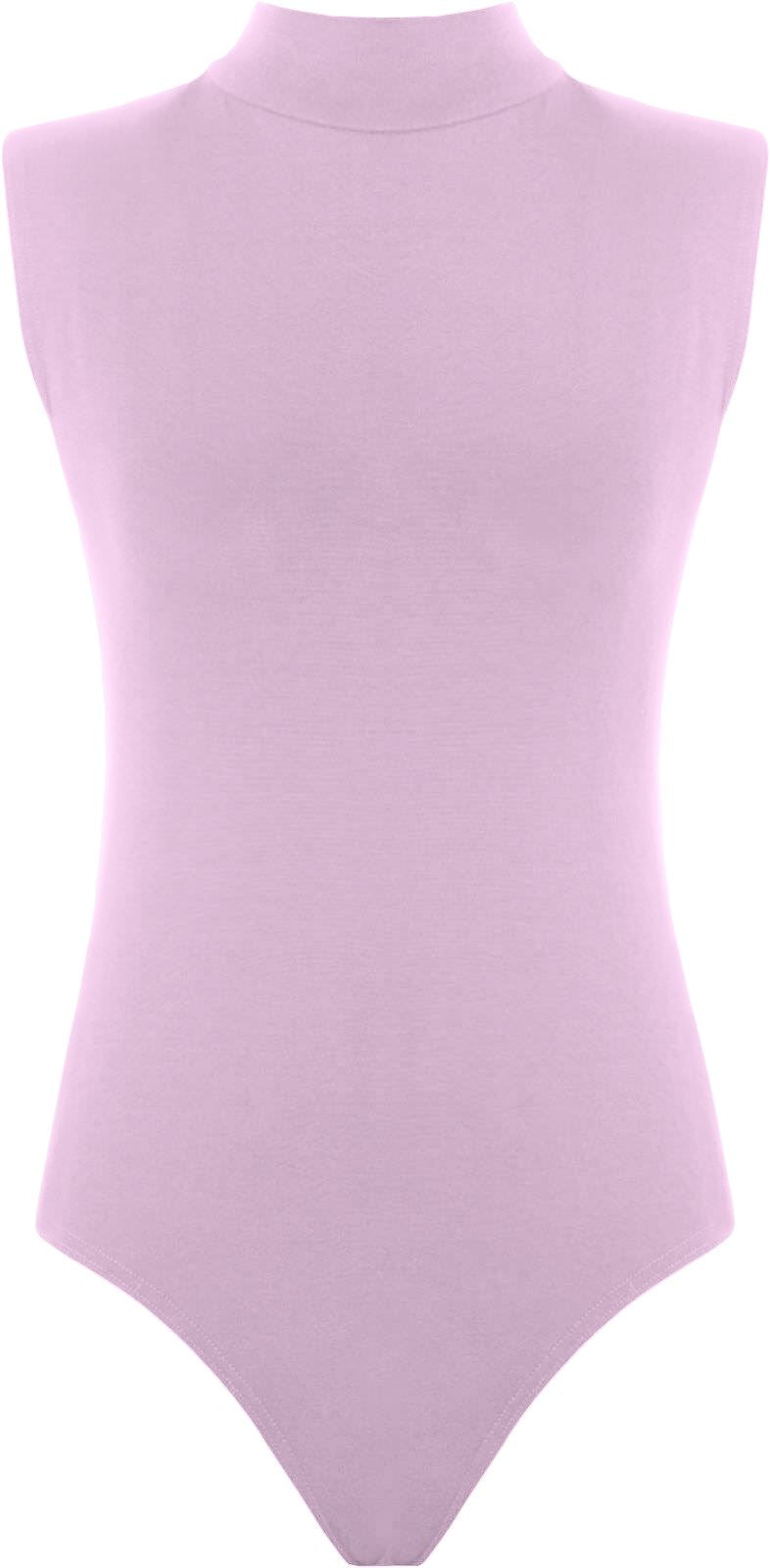 Womens Polo Turtle Neck Bodysuit Ladies Sleeveless Leotard Plain Stretchy Plunge Casual Party T-Shirt Top Sizes 8-14