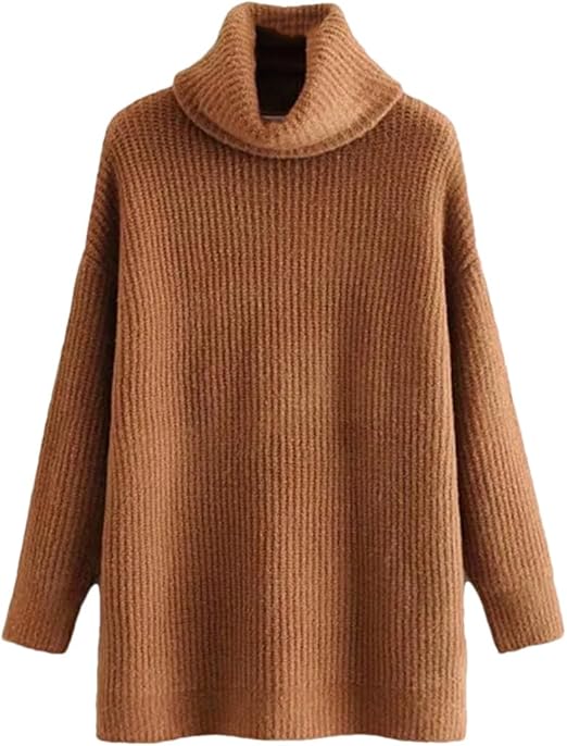 LUXE DIVA Women Chunky Knitted High Polo Roll Neck Baggy Oversized Winter Jumper Dress Top