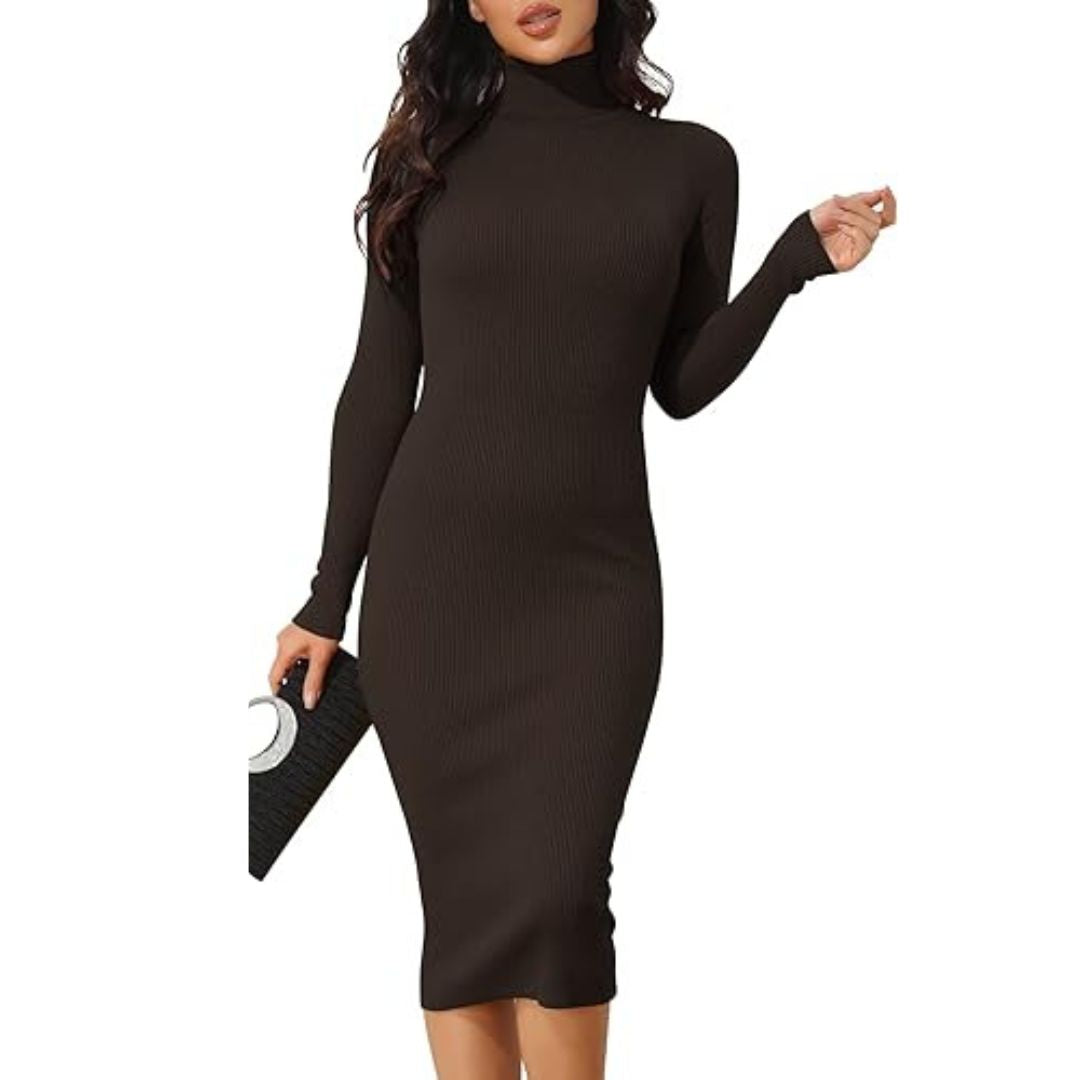 LUXE DIVA LADIES TURTLE HIGH FUNNEL NECK LONG MAXI LENGTH KNITTED DRESS