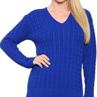 LUXE DIVA Women’s Long Sleeve V Neck Chunky Cable Knit Jumper for Ladies Casual Pullover Sweater for Women UK Size 8-22