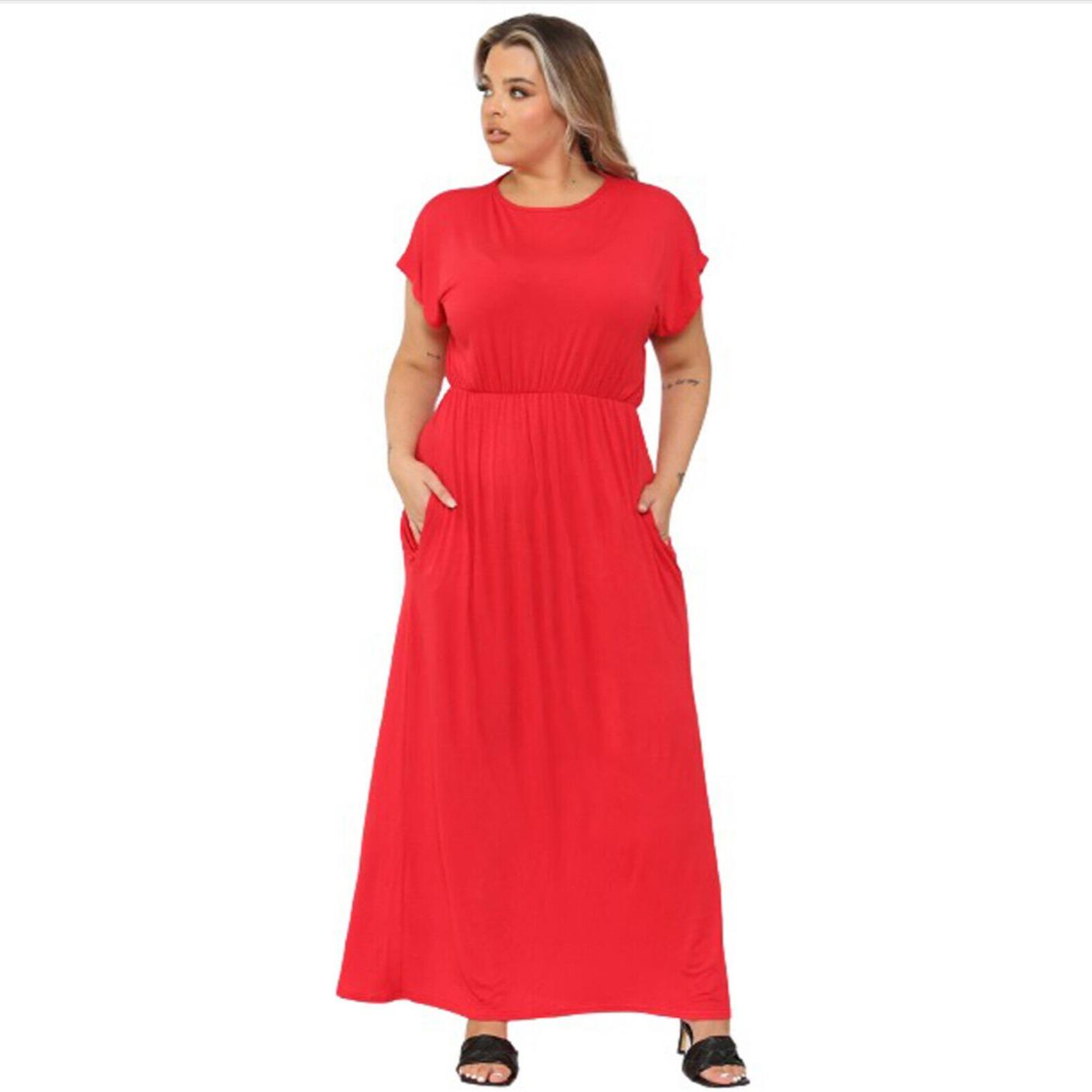 LADIES SHORT SLEEVE FULL LENGTH 2 POCKET WOMEN'S LONG MAXI DRESS PLUS SIZE UK Casual Fabric Jersey Soft Summer Womenswear Comfortable Longline