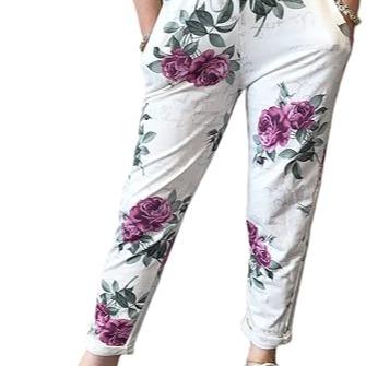 LUXEDIVA  Women’s Ladies Denim Joggers Star Printed Sweatpants Floral Ribbed Waistband Trousers Ladies Casual Summer Drawstring Italian Gym Running Pants Plus Size 8-22