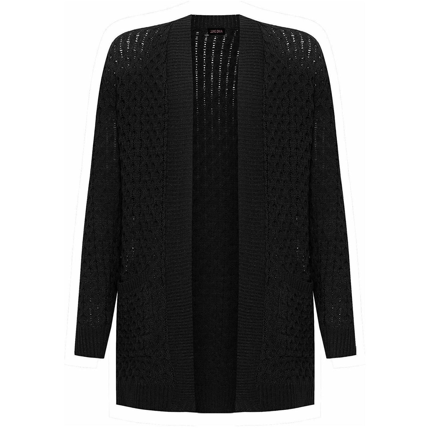 LUXE-DIVA Women's Plus Cable Knitted Open Pocket Cardigan Chunky Long Sleeve Grandad 16-26 Knitwear Womenswear Ladies Tops Underwear Waffle Lady Knitting Comfort Longsleeves