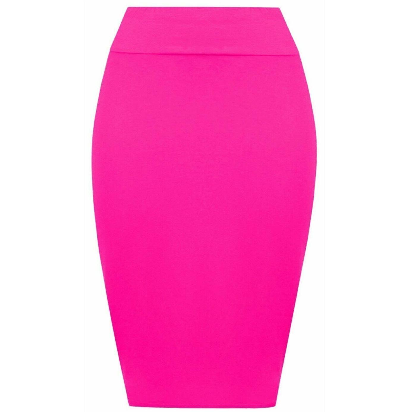 Womens Plain High Waisted Knee Length Bodycon Stretch Pencil Midi Skirt 8-14