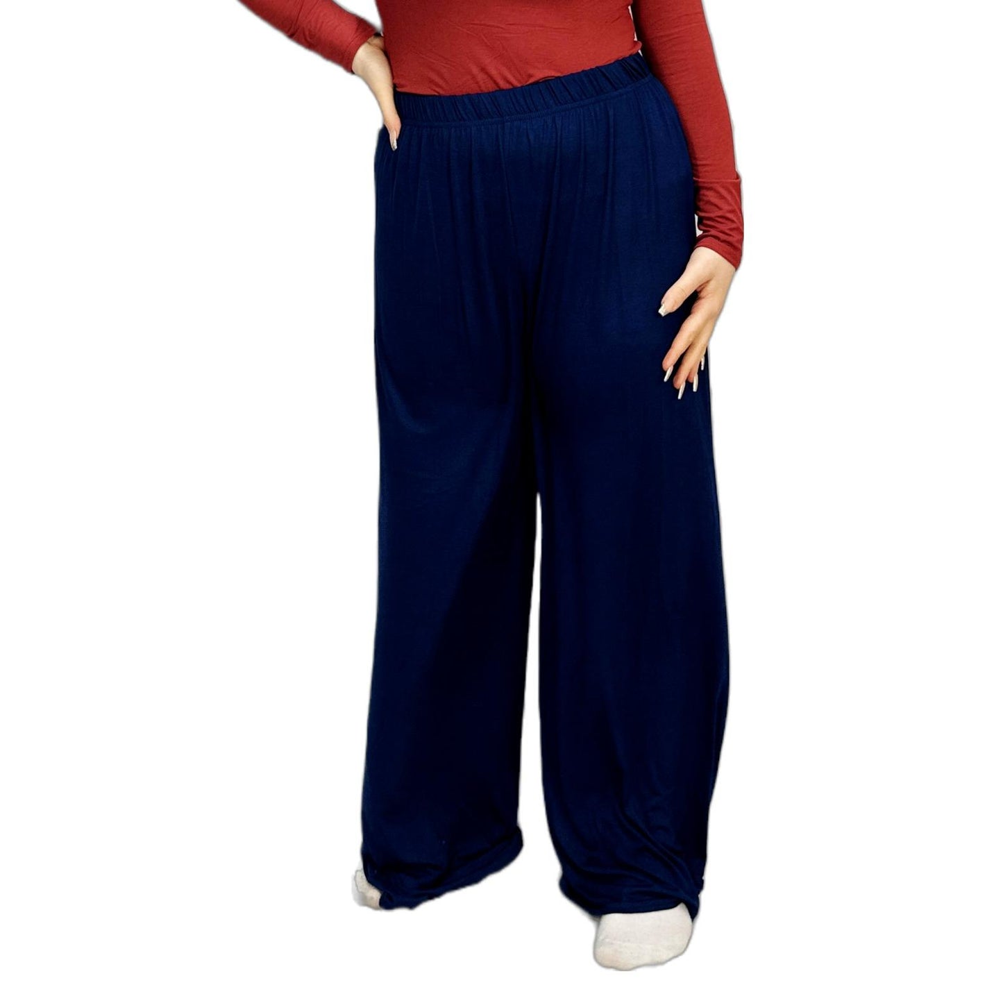 LUXE DIVA Ladies Palazzo Wide Leg Flared Elasticated Stretch Plus Size Plain Trousers 8-26