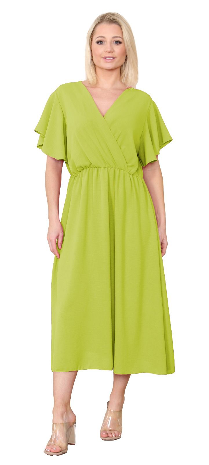 LUXE DIVA Womens Italian Wrap Over Frill Sleeves Dress