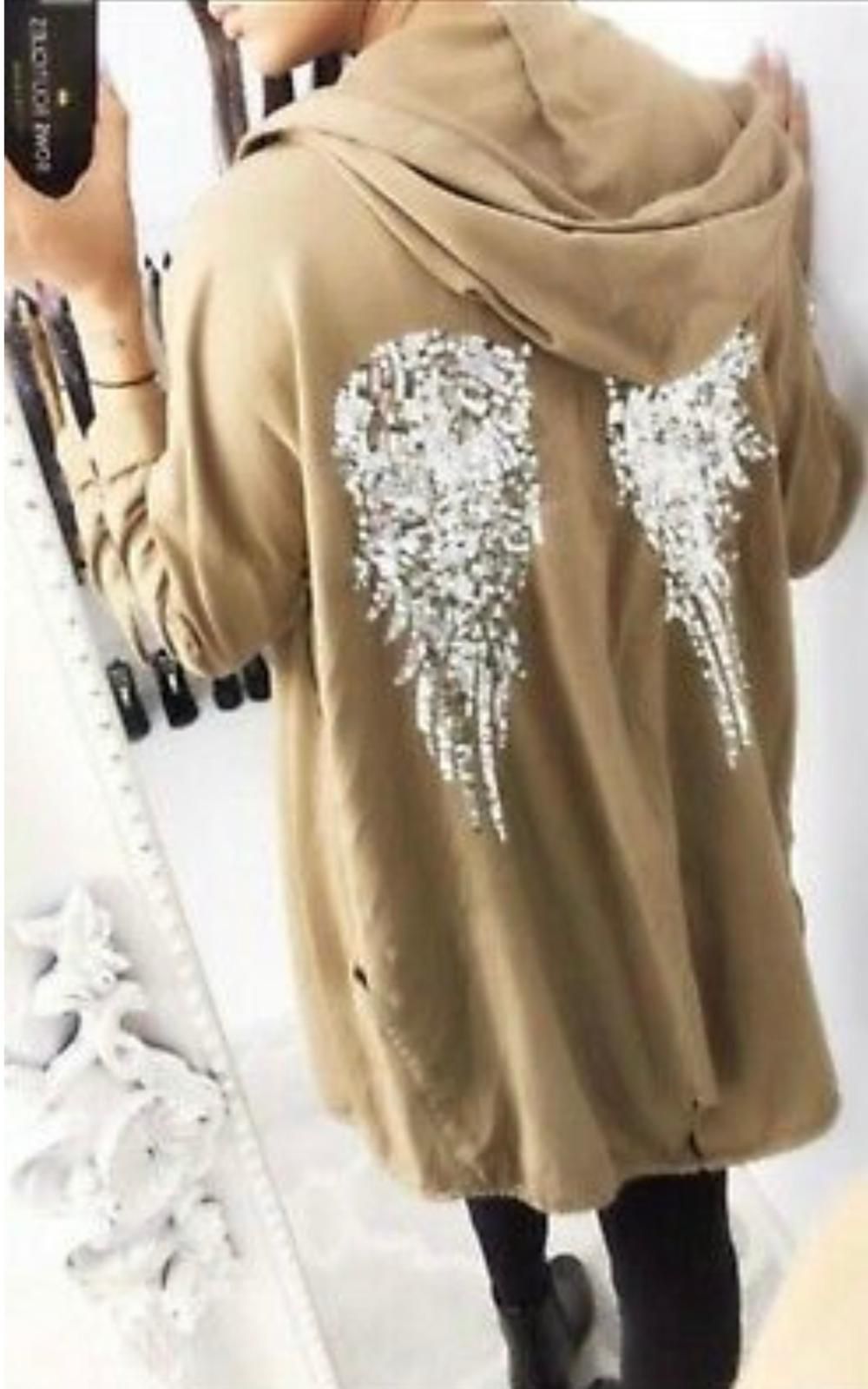 women sequin angel wing back oversized hoodie sweatshirt jacket coat cardigan