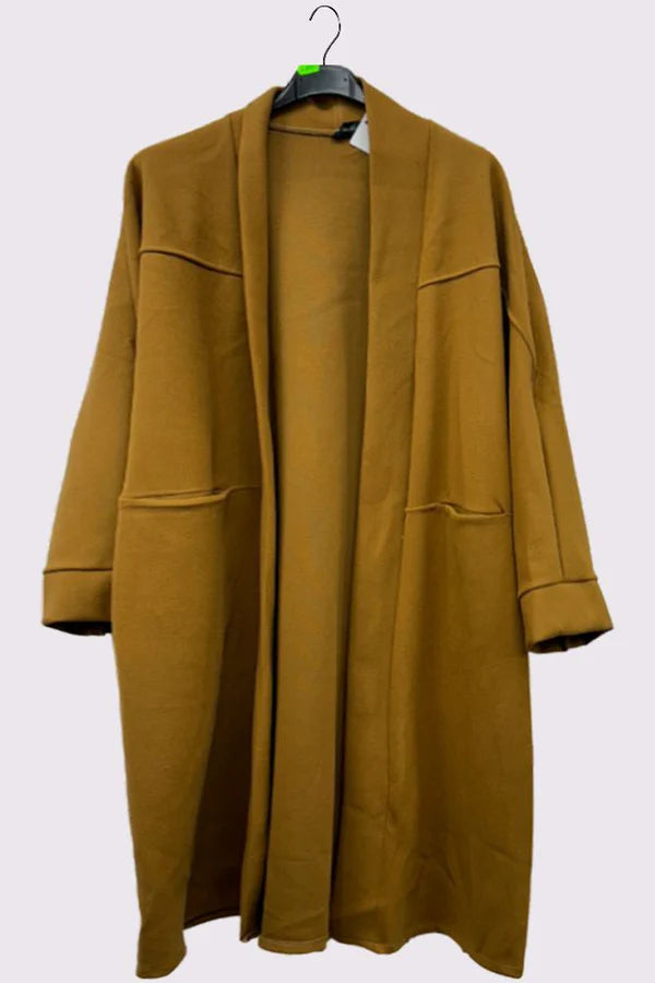 LUXE DIVA Plain Soft Feel Pockets Oversize  Longline Jacket