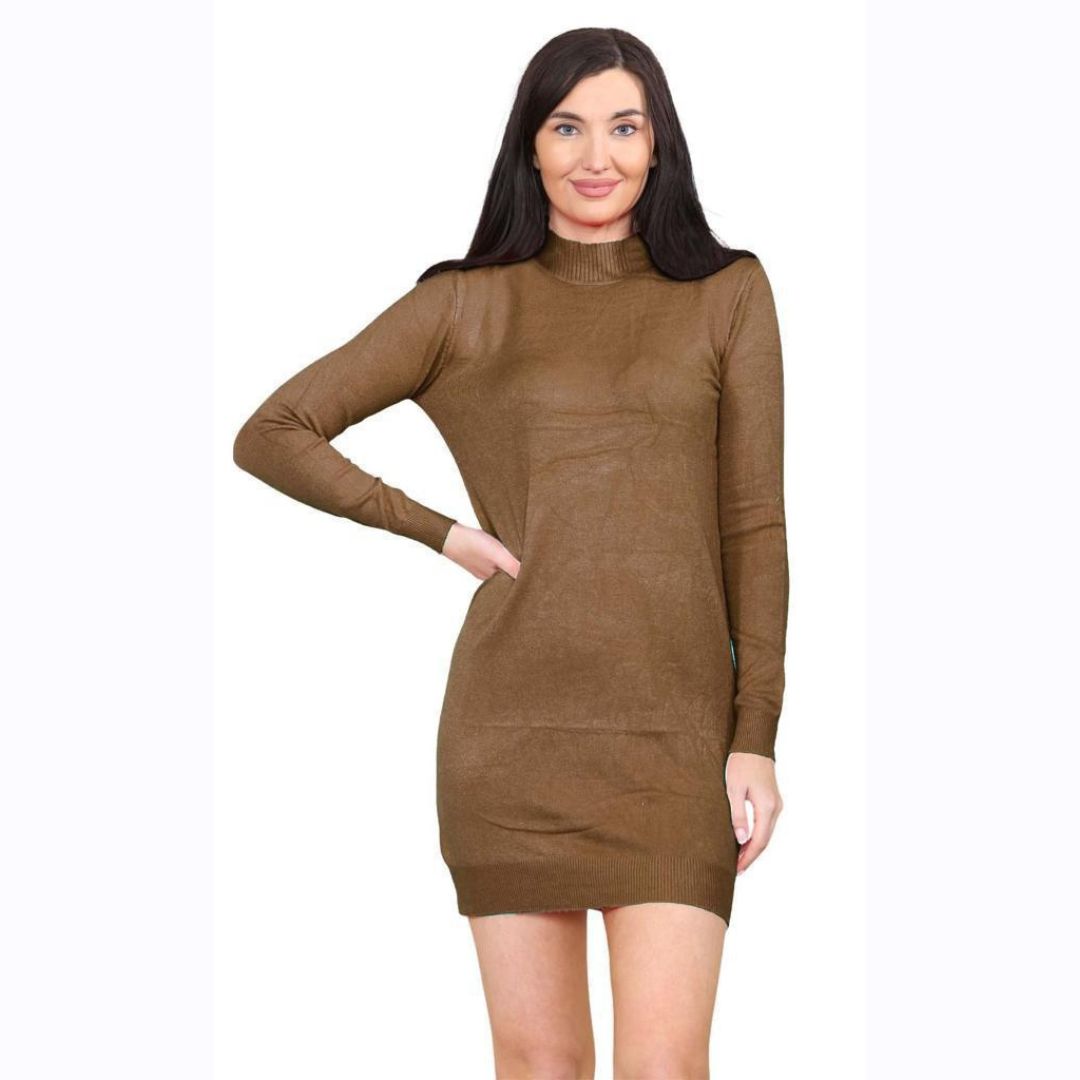 LUXE DIVA Womens Turtle Neck Jumper Ladies Knitted Bodycon Roll Neck Midi Sweater Top Dressess UK