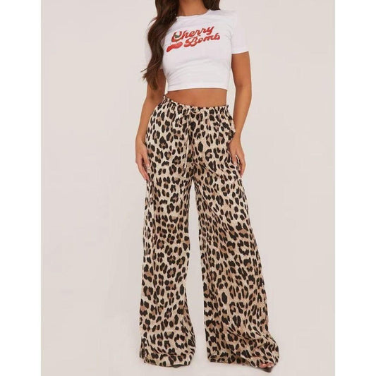 LUXE DIVA Womens Ladies Wide Leg Leopard Print Palazzo Trouser