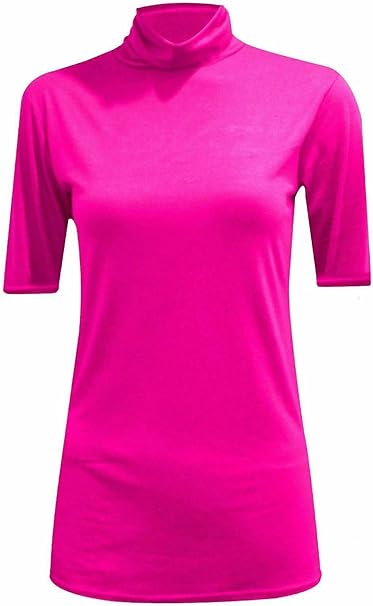 Womens Ladies Turtle Polo Neck Jumper Short Sleeve Top High Neck T Shirt Top Plus 16-26