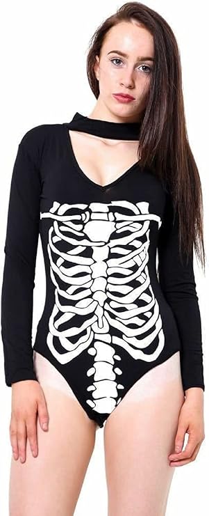 LUXE DIVA Adult Women's Skeleton Costume, Jumpers,Leggings,Skull Bone Dresses,Crop Top,Jumpsuit&Bodysuit