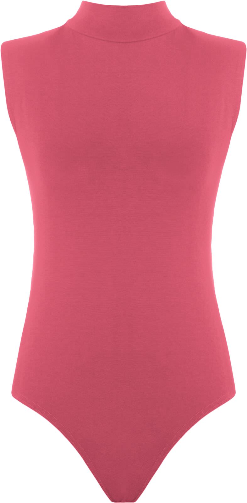 Womens Polo Turtle Neck Bodysuit Ladies Sleeveless Leotard Plain Stretchy Plunge Casual Party T-Shirt Top Sizes 8-14