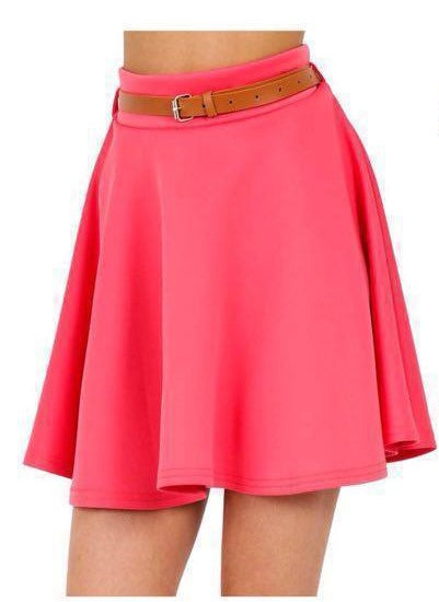 LUXE DIVA Womens Belted Flared Mini Swing Skirt Short Skater Party Plain Ladies UK 8-22