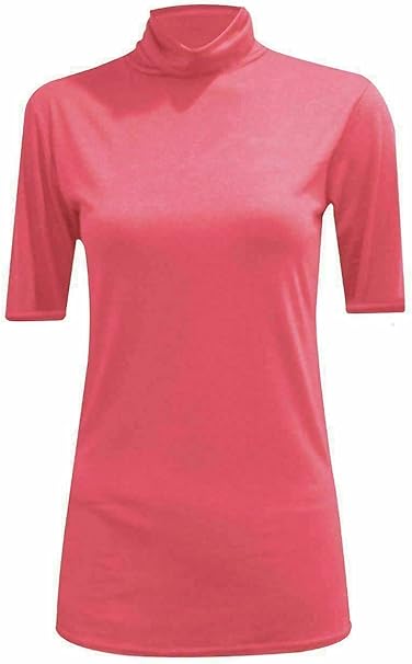 Womens Ladies Turtle Polo Neck Jumper Short Sleeve Top High Neck T Shirt Top Plus 16-26