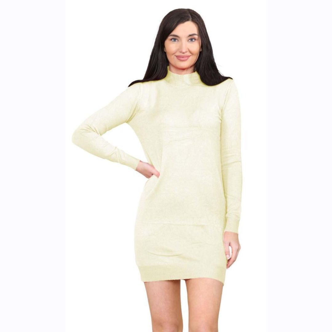 LUXE DIVA Womens Turtle Neck Jumper Ladies Knitted Bodycon Roll Neck Midi Sweater Top Dressess UK