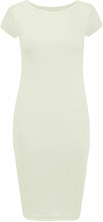 Ladies Short Sleeve Midi Dress Bodycon Cap Maxi Midi Dress