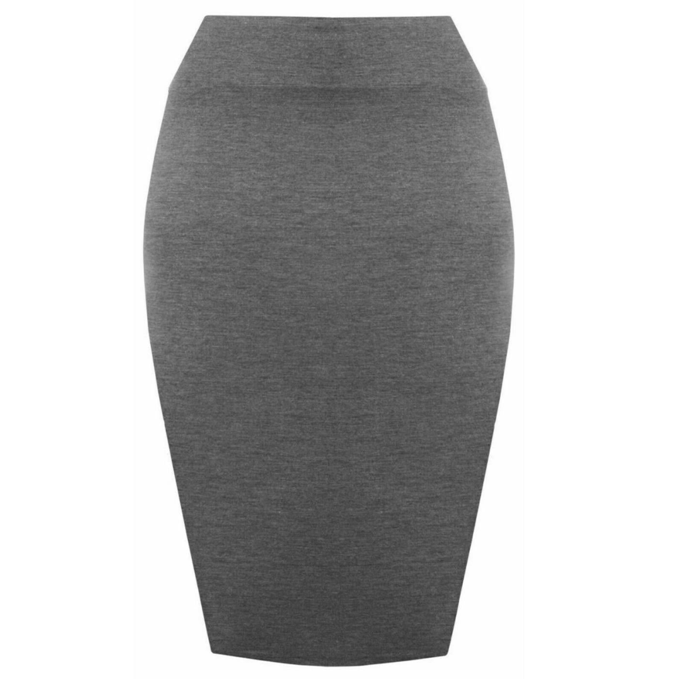 Womens Plain High Waisted Knee Length Bodycon Stretch Pencil Midi Skirt 8-14