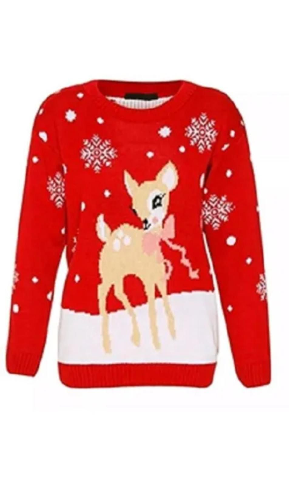 LUXE DIVA Women's Knitted Rudolph on wall Xmas Snowflake Ladies kids Reindeer Pom Jumpers