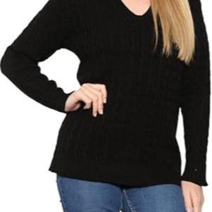 LUXE DIVA Women’s Long Sleeve V Neck Chunky Cable Knit Jumper for Ladies Casual Pullover Sweater for Women UK Size 8-22