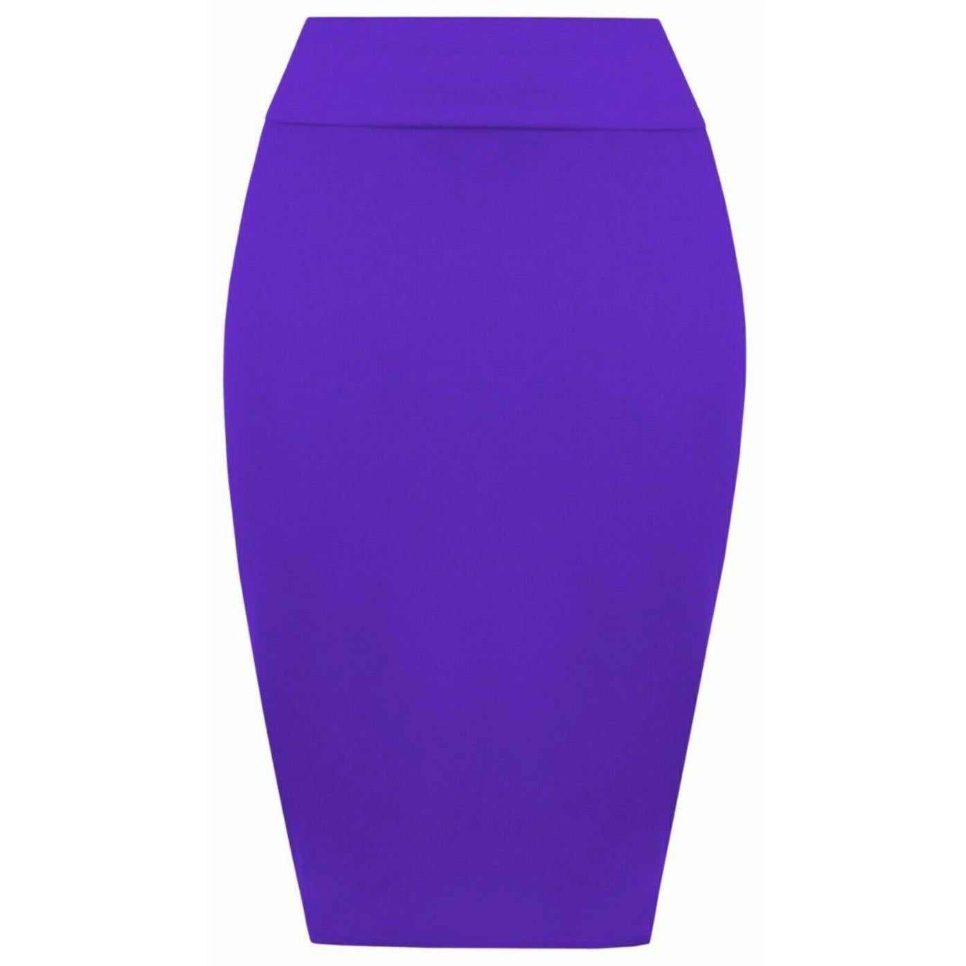 Womens Plain High Waisted Knee Length Bodycon Stretch Pencil Midi Skirt 8-14