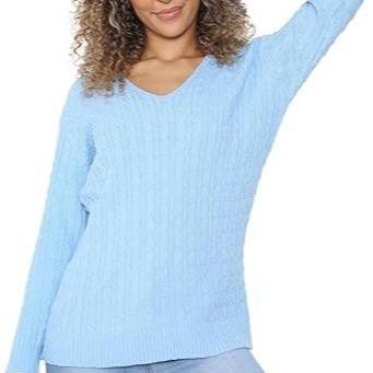 LUXE DIVA Women’s Long Sleeve V Neck Chunky Cable Knit Jumper for Ladies Casual Pullover Sweater for Women UK Size 8-22